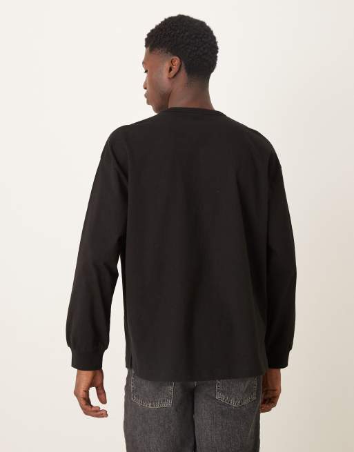 Camiseta negra extragrande de manga larga con bordado en el pecho de ASOS DESIGN, 3 de 5