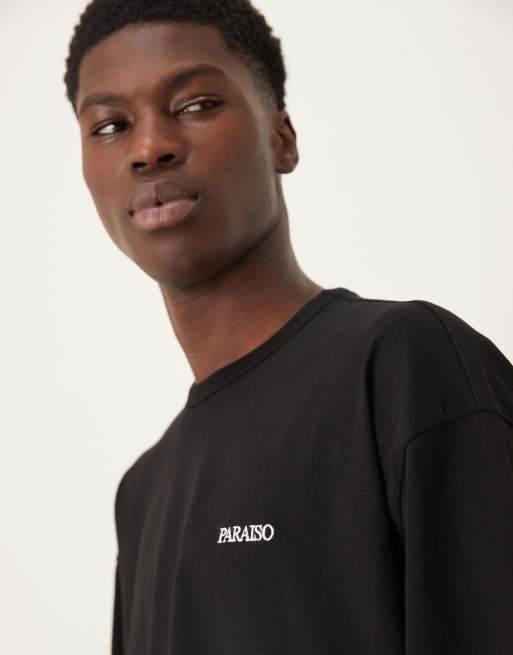 Camiseta negra extragrande de manga larga con bordado en el pecho de ASOS DESIGN, 5 de 5