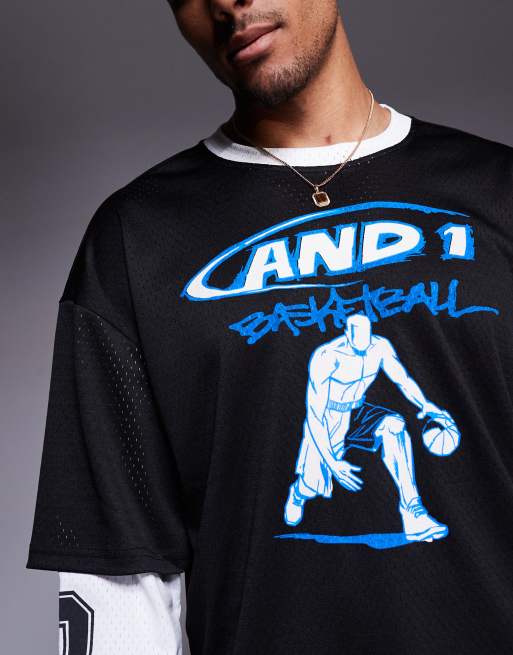 Camiseta negra extragrande de manga larga con diseño de doble capa