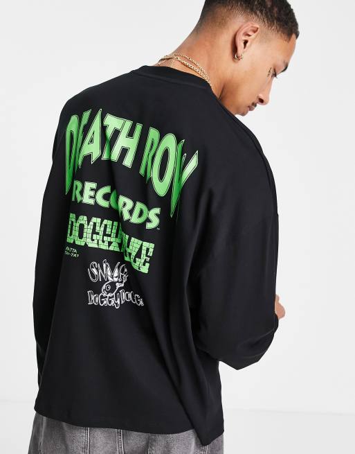 Camiseta negra extragrande de manga larga con diseño de Snoop Dogg de los Death Row Records de ASOS DESIGN