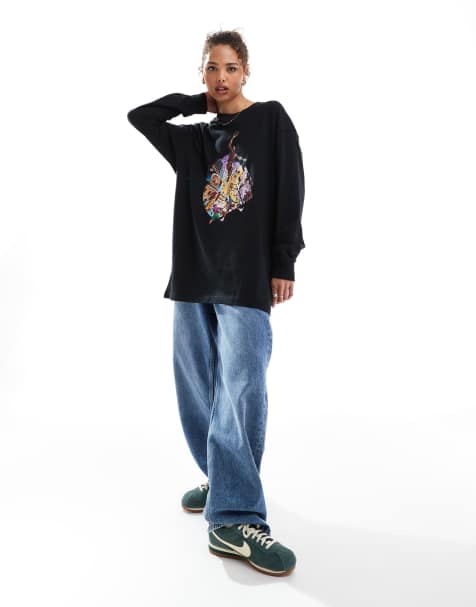 Camiseta negra extragrande de manga larga con estampado gráfico de Jordan - view 1