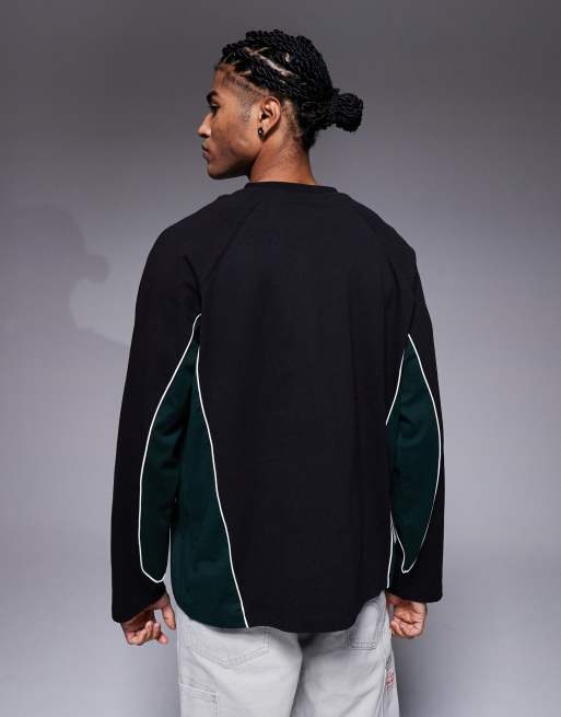 Camiseta negra extragrande de manga larga con estampado gráfico y diseño de paneles cosidos de ASOS DESIGN , 3 de 5