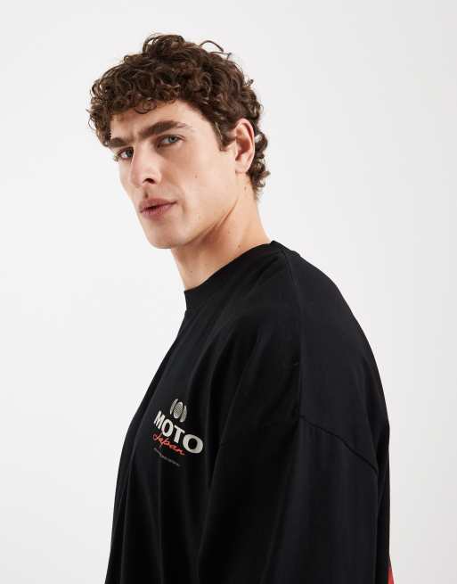 Camiseta negra extragrande de manga larga con estampado "Moto" en la espalda de ASOS DESIGN, 4 de 5