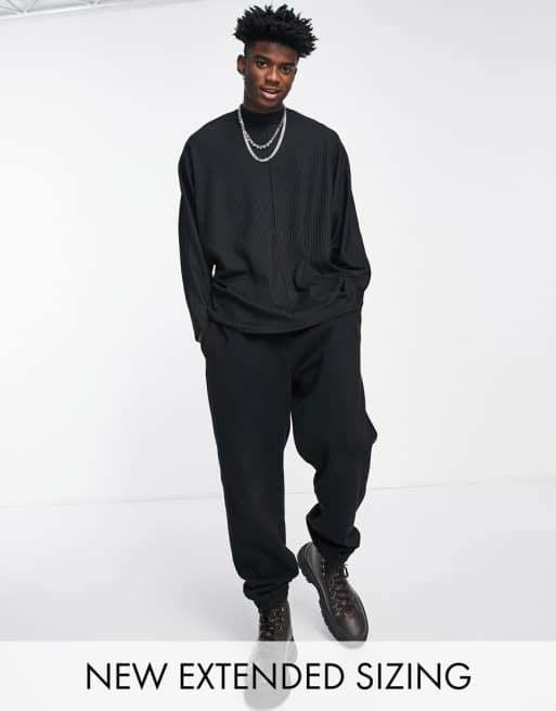 Camiseta negra extragrande de manga larga con manga murciélago de canalé grueso de ASOS DESIGN
