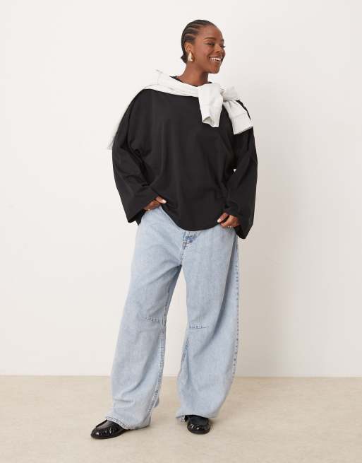 Camiseta negra extragrande de manga larga de tejido grueso de algodón premium de ASOS EDITION Curve, 3 de 4