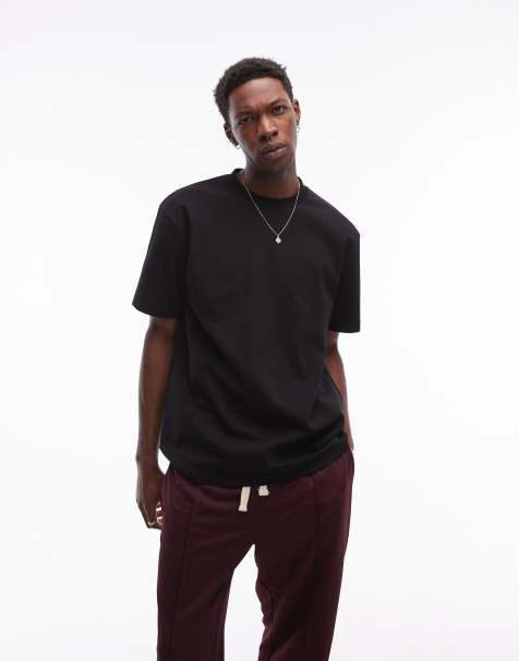 Camiseta negra extragrande de tejido grueso de 300 g/m2 premium de Topman - view 1