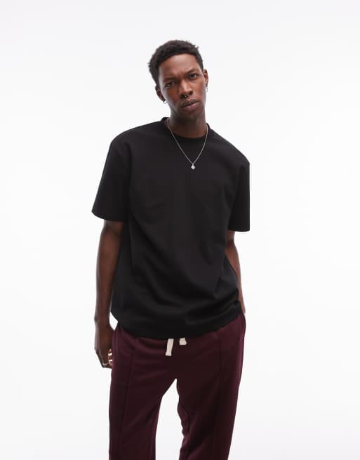 Camiseta negra extragrande de tejido grueso de 300 g/m2 premium de Topman