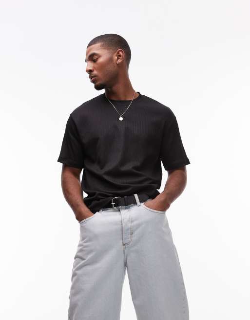 Camiseta negra extragrande revestida de Topman