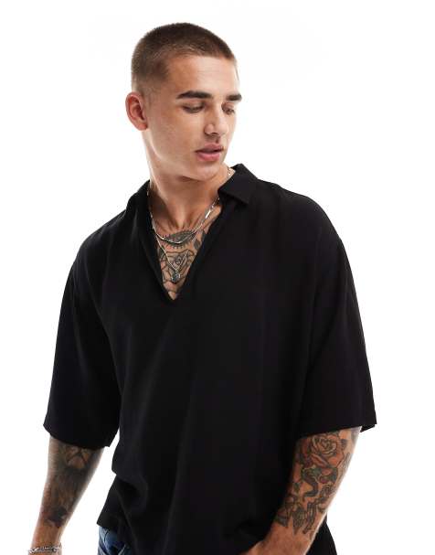 Camiseta negra extragrande sin cierres de mezcla de lino de ASOS DESIGN - view 1