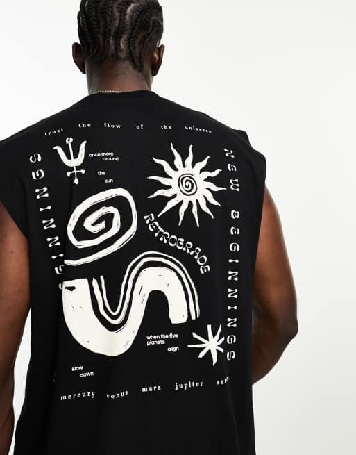 Camiseta negra extragrande sin mangas con estampado artístico abstracto en la espalda de ASOS DESIGN, 4 de 4
