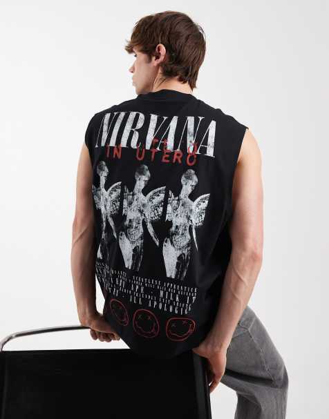 Camiseta negra extragrande sin mangas con estampado de Nirvana de ASOS DESIGN - view 1