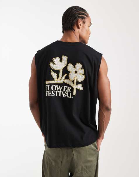 Camiseta negra extragrande sin mangas con estampado floral en relieve de ASOS DESIGN - view 1