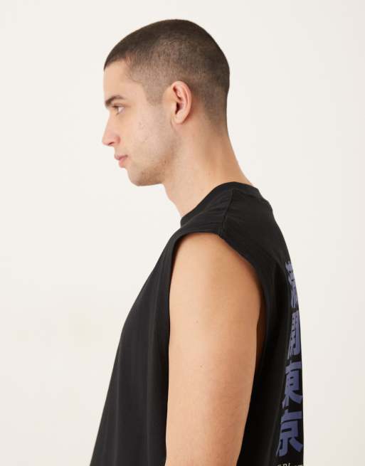 Camiseta negra extragrande sin mangas con estampado gráfico de cuadrícula floral de ASOS DESIGN, 4 de 5