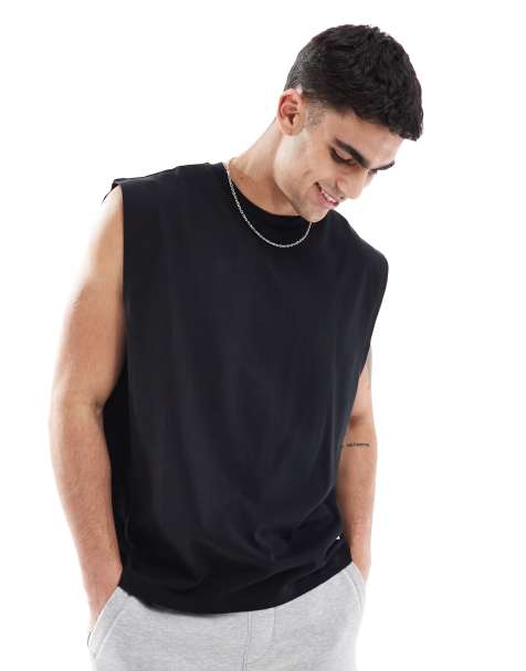 Camiseta negra extragrande sin mangas de tejido grueso de 240 g/m² de ASOS DESIGN - view 1