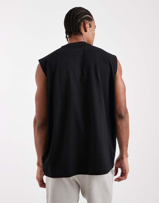 Camiseta negra extragrande sin mangas de tejido grueso de ASOS DESIGN, 3 de 5