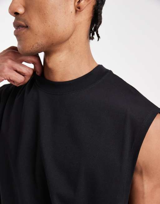 Camiseta negra extragrande sin mangas de tejido grueso de ASOS DESIGN, 5 de 5