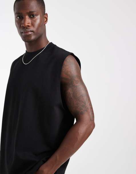 Camiseta negra extragrande sin mangas de tejido grueso de ASOS DESIGN - view 1