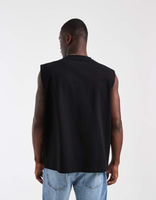 Camiseta negra extragrande sin mangas de tejido grueso de ASOS DESIGN, 2 de 5