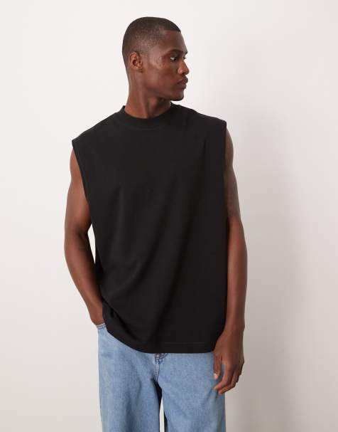 Camiseta negra extragrande sin mangas de tejido grueso de mezcla de algodón breatheMAX™ de ASOS DESIGN - view 1