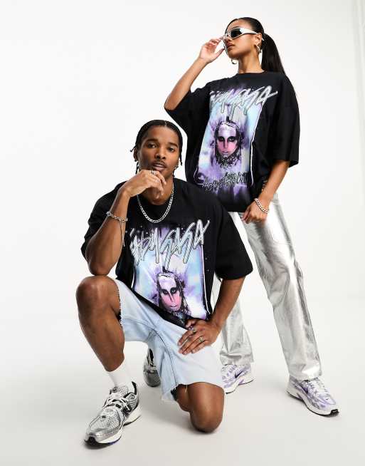 Camiseta negra extragrande unisex con estampado de Lady Gaga de ASOS DESIGN