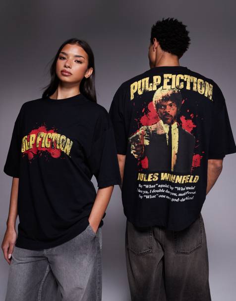Camiseta negra extragrande unisex con estampado de "Pulp Fiction" de ASOS DESIGN - view 1