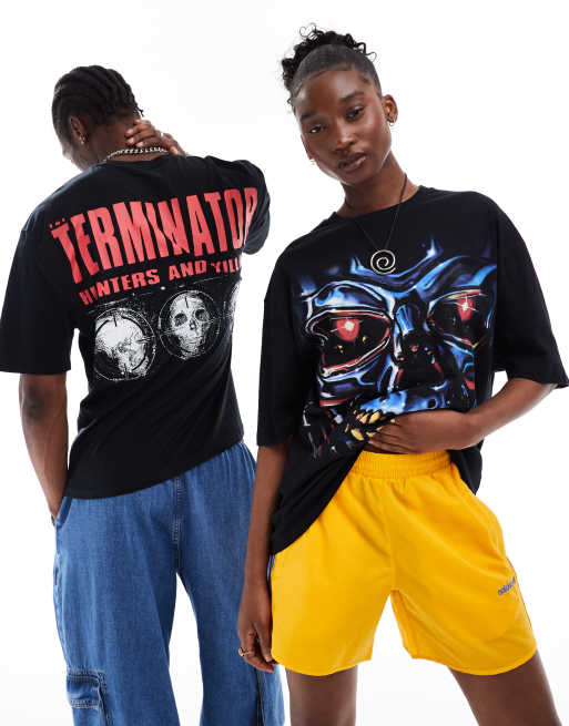 Camiseta negra extragrande unisex con estampado gráfico con licencia de 