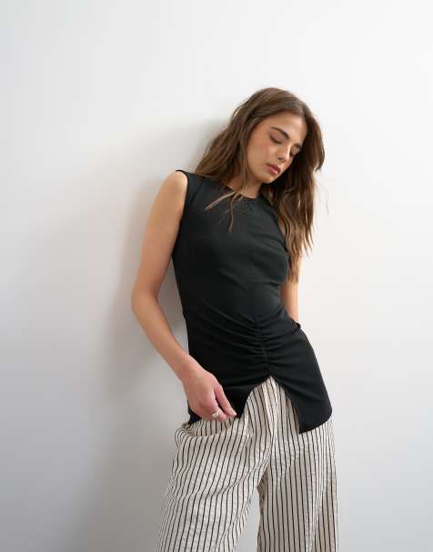 Camiseta negra fruncida sin mangas de Topshop - view 1