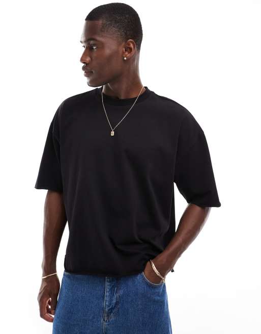 Camiseta negra holgada con bordes sin rematar de tejido grueso de ASOS DESIGN