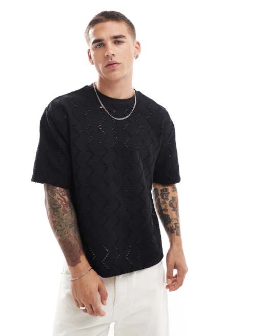 Camiseta negra holgada con efecto estilo encaje de ASOS DESIGN ASOS