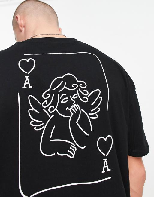 Camiseta negra holgada con estampado de naipe con querubín en la espalda de ASOS DESIGN, 2 de 4