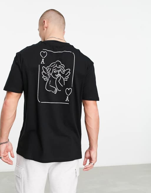 Camiseta negra holgada con estampado de naipe con querubín en la espalda de ASOS DESIGN, 3 de 4