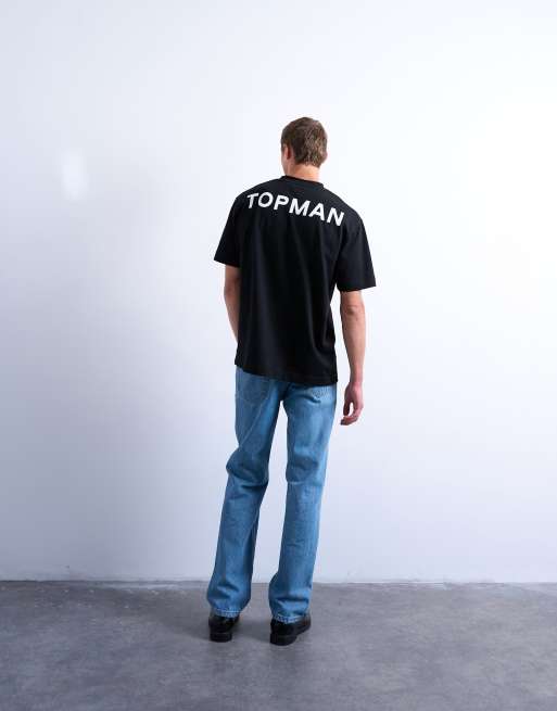 Camiseta negra holgada con estampado de "TOPMAN" en la parte delantera y trasera de Topman, 3 de 5
