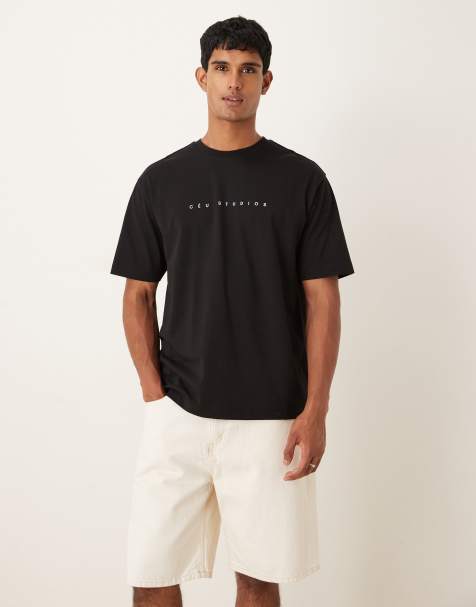 Camiseta negra holgada con estampado en el pecho de ASOS DESIGN - view 1