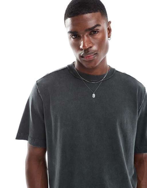 Camiseta negra holgada con lavado ácido envejecido de Abercrombie & Fitch