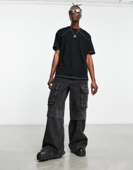 Camiseta negra holgada con pespuntes blancos en contraste de ASOS DESIGN, 4 de 4