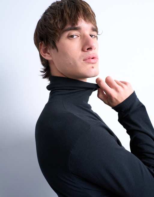Camiseta negra holgada de manga larga con cuello vuelto de Topman , 2 de 5