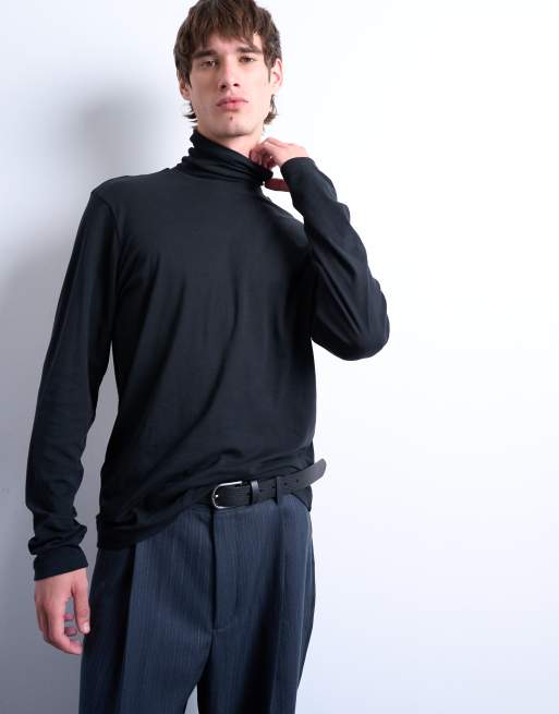 Camiseta negra holgada de manga larga con cuello vuelto de Topman , 4 de 5
