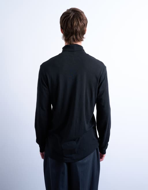 Camiseta negra holgada de manga larga con cuello vuelto de Topman , 5 de 5