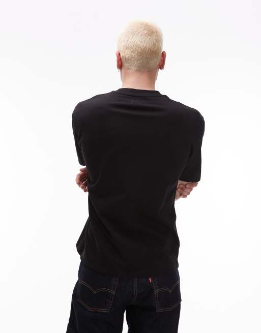 Camiseta negra holgada de tejido grueso con bordado de letra de chenilla de Topman, 2 de 4