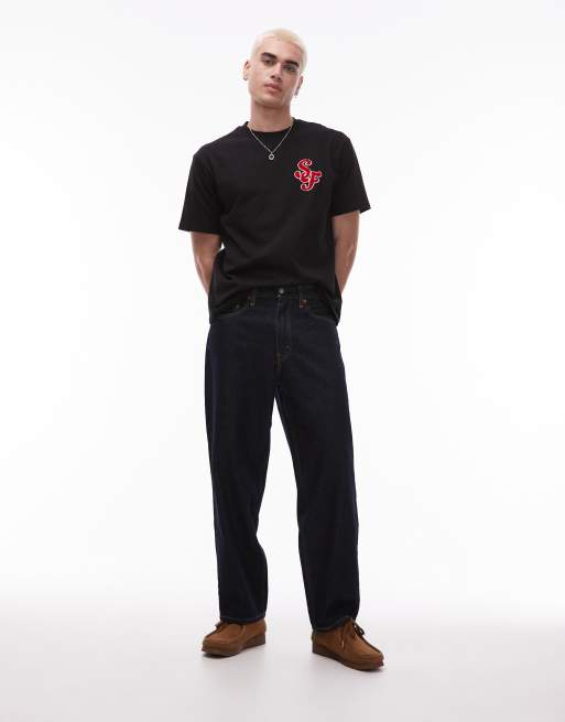 Camiseta negra holgada de tejido grueso con bordado de letra de chenilla de Topman, 4 de 4