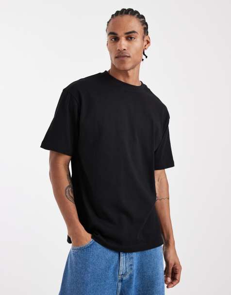 Camiseta negra holgada de tejido grueso de ASOS DESIGN - view 1