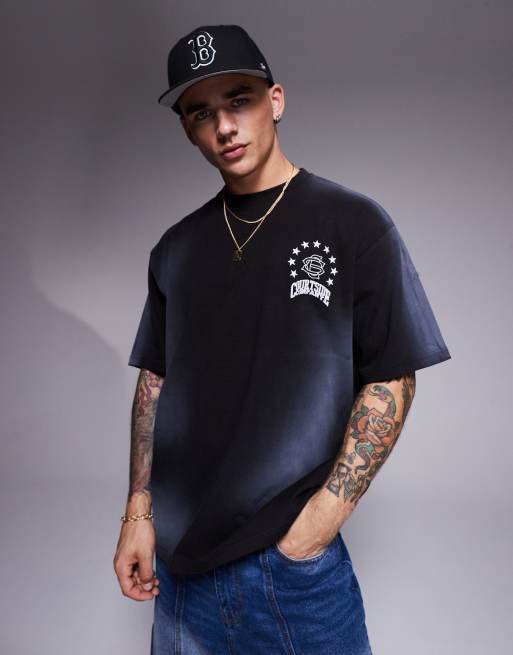 Camiseta negra lavado extragrande con logo en contraste en la espalda de tejido de 250 g/m² de Courtside, 2 de 4