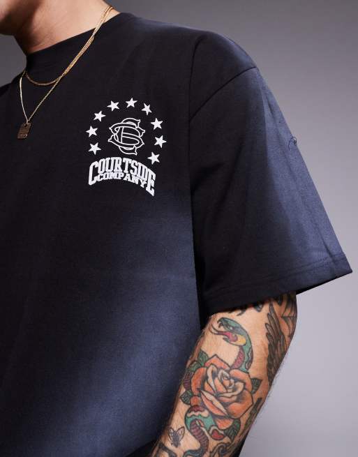 Camiseta negra lavado extragrande con logo en contraste en la espalda de tejido de 250 g/m² de Courtside, 3 de 4