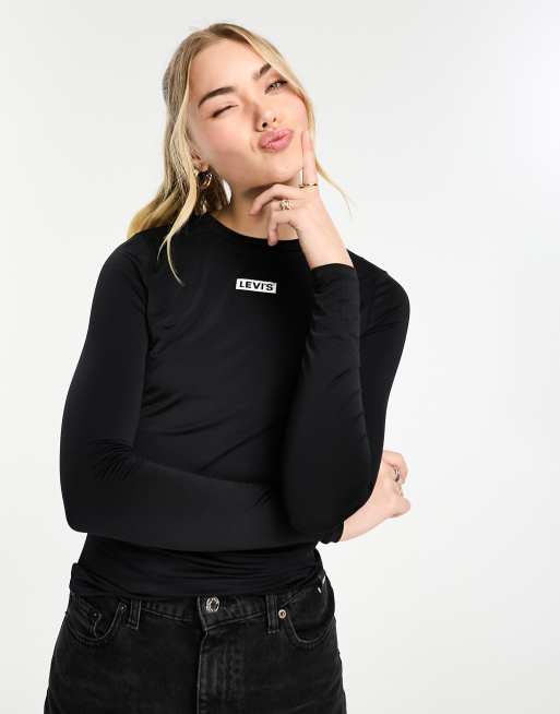 Camiseta negra muy entallada de manga larga con logo Boxtab pequeño de Levi's