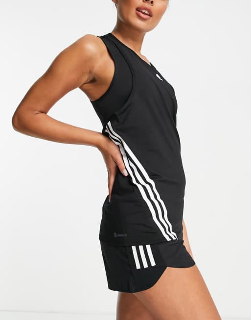 Camiseta negra sin mangas con 3 rayas y logo de adidas Training