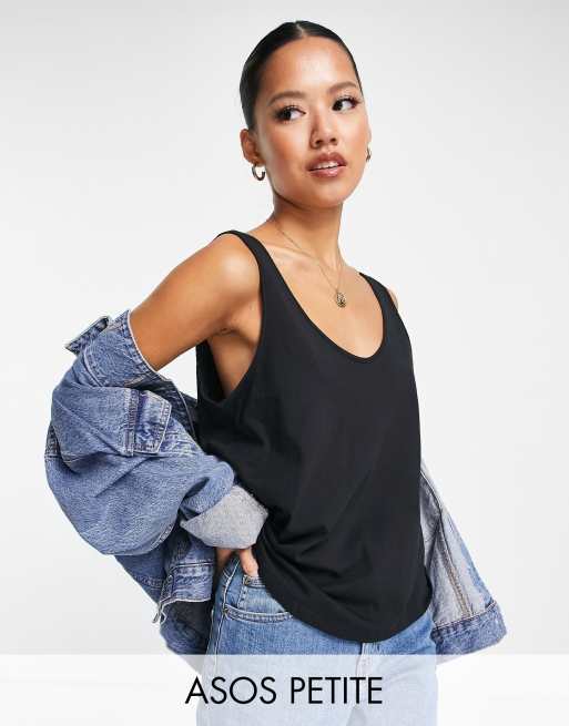 Camiseta negra sin mangas con cuello ancho de mezcla de algodón orgánico ultimate de ASOS DESIGN Petite