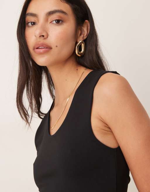 Camiseta negra sin mangas con cuello ancho de tejido doble de ASOS DESIGN, 3 de 4