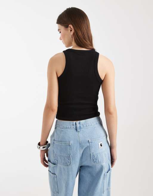 Camiseta negra sin mangas con cuello de nadadora de New Look, 4 de 4