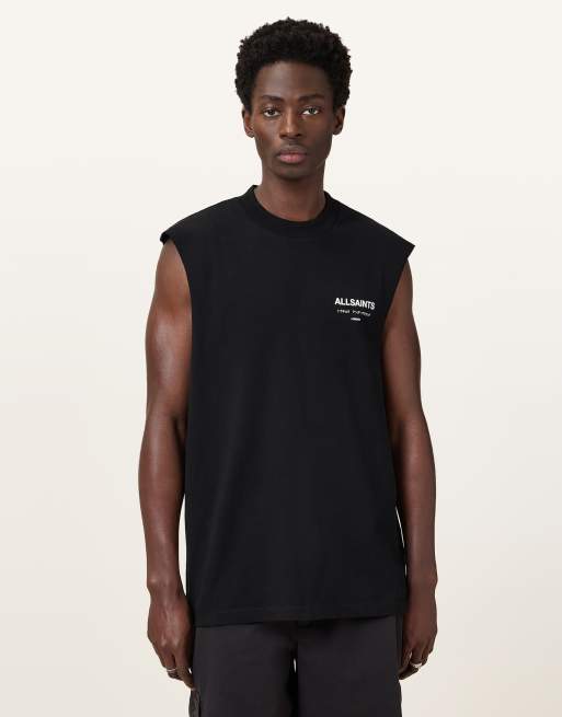 Camiseta negra sin mangas con cuello redondo de AllSaints Underground
