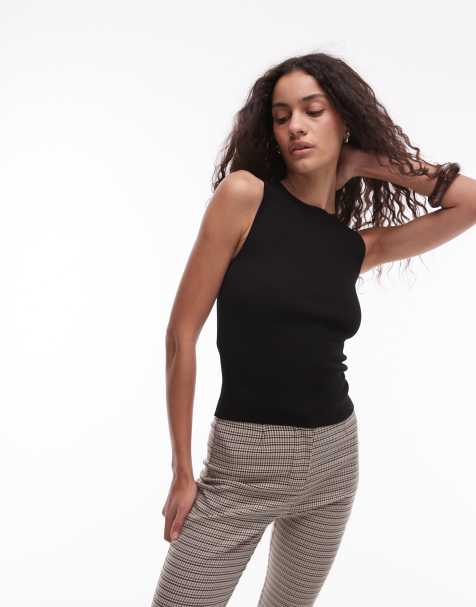 Camiseta negra sin mangas con cuello redondo de canalé de Mango - view 1